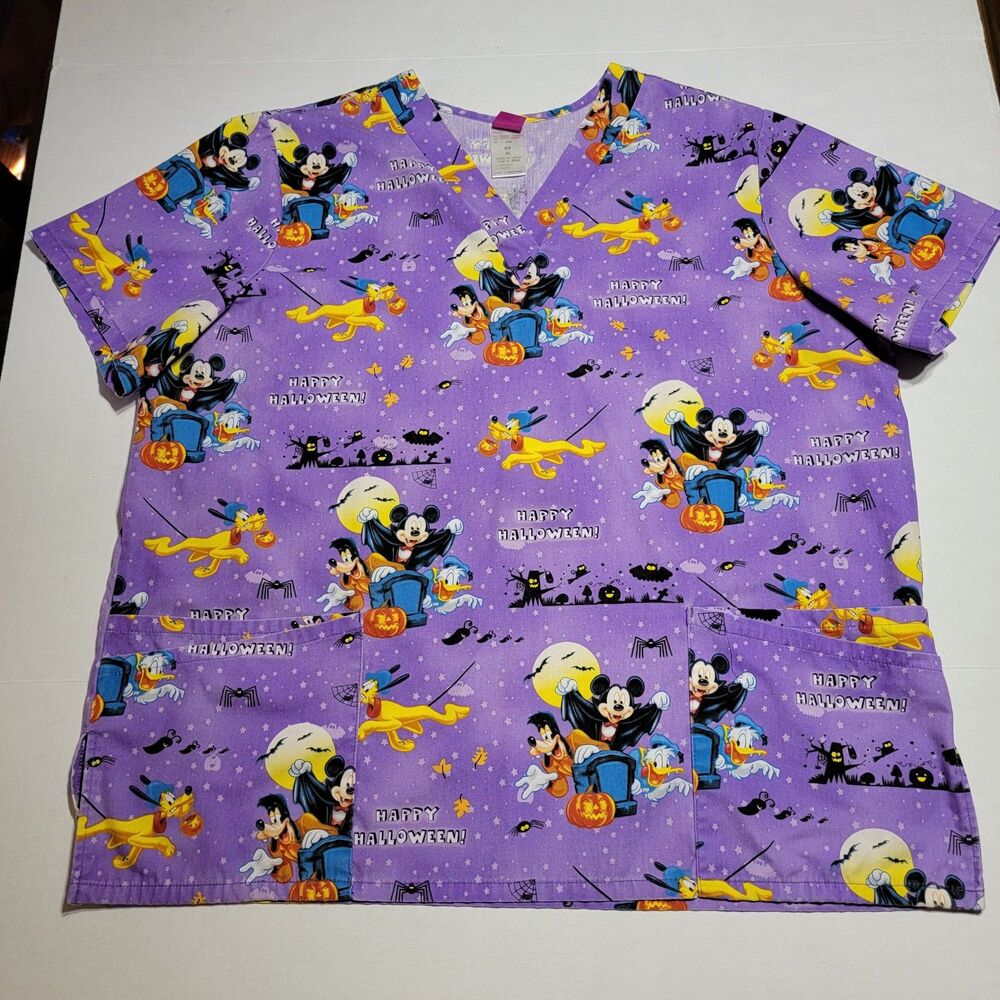 The Wonderful World Of Disney Halloween Scrub Top Purple - Size XL